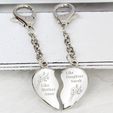 Custom Mother and Daughter Two Hearts Keyring